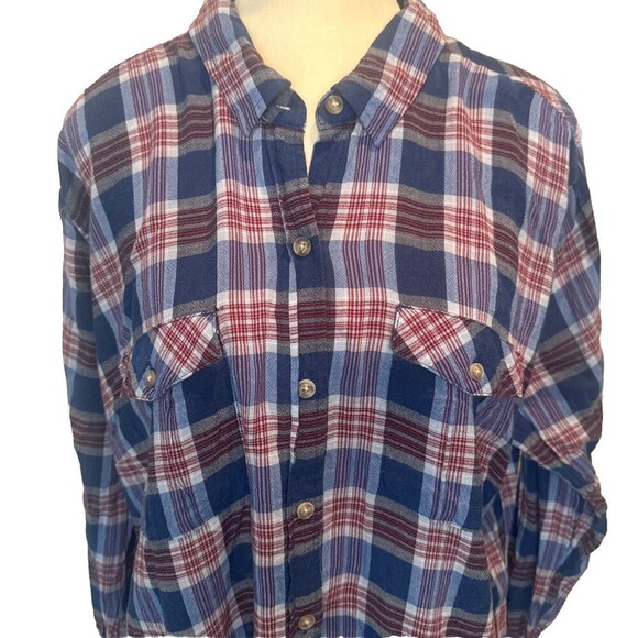 Women’s Eddie Bauer BLUE RED Plaid Button Up Long Sleeve Top Cotton Rayon Sz 2XL - Picture 2 of 9
